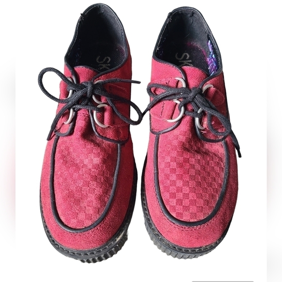 VINTAGE Maroon Red Suede Skechers Creeper Platform Shoes Size 6.5 - Picture 3 of 13